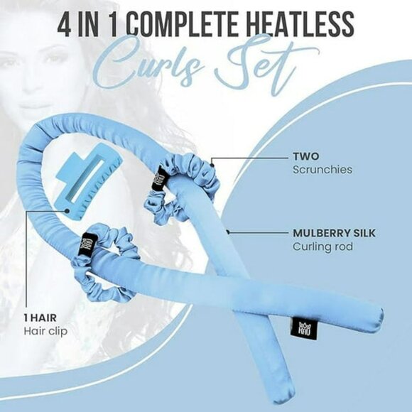KAV Silk Heatless Curling Rod with Clip and Scrunchie Set, 4pcs set - Picture 3 of 5